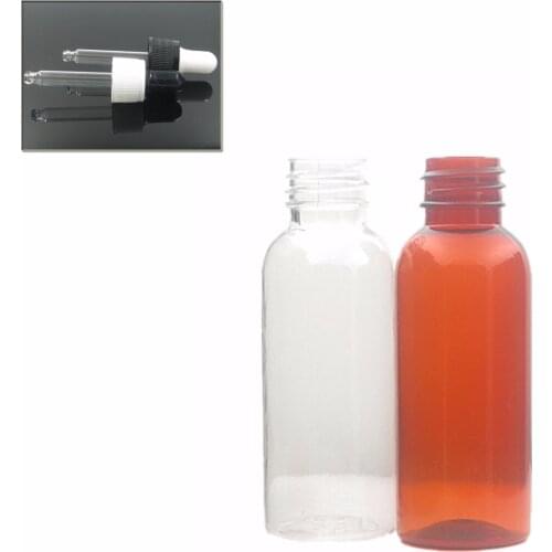 30ml empty amber/transparent pet bottle with black/white dropper cap, dropper bottle