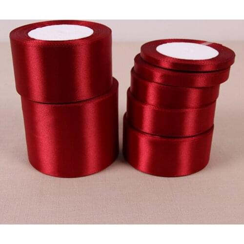 25 Yards Wine red Satin Ribbon Material Wedding Party Decoration Gift Wrapping Christmas New Year Apparel Sewing Fabric Ribbon