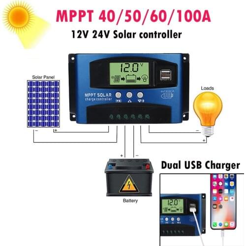 40/50/60/100A MPPT Solar Panel Regulator Charge Controller Dual USB 12V/24V Auto Focus Battery Auto Solar Controllers For Home