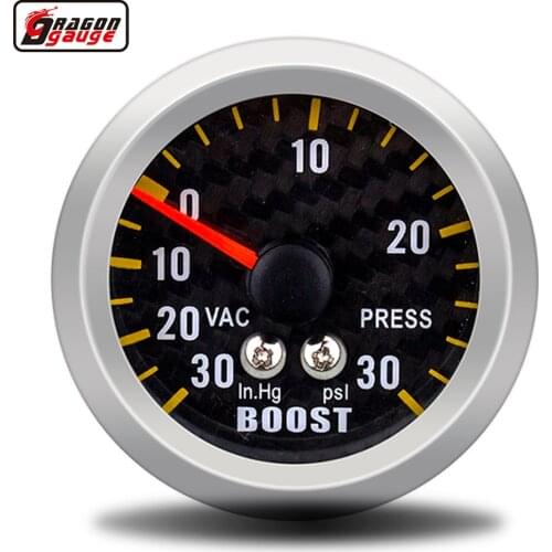 Dragon 52mm Carbon Tattoos Auto Car Turbin Turbo Boost Meter Pointer -30-30 Inch Vacuum Press Gauge Free Shipping