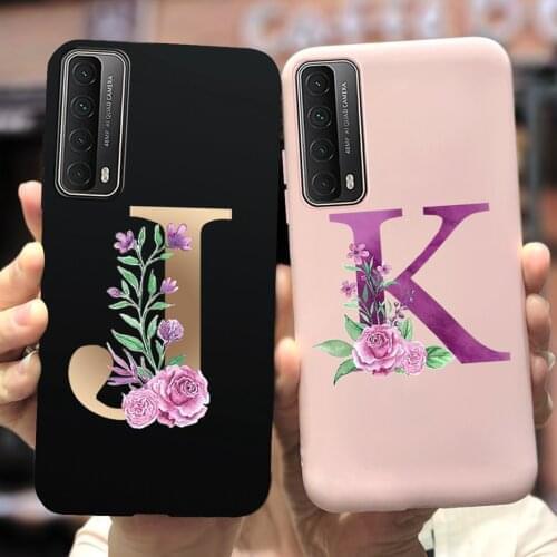 For Huawei P Smart 2021 Case PPA-LX2 Cute 26 Letters Soft Phone Cases Flower Back Cover For Huawei PSmart 2021 Case Funda Bumper
