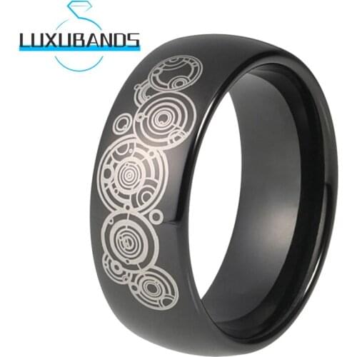 Black Men Wemen Tungsten Wedding Ring 8MM For Engagement Fashion Laser Pattern Polished Finished Comfort Fit