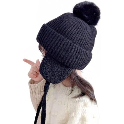 Children Solid Color Knitted Hat Boy Cute Ear Protection Beanie Hat Girl Autumn/Winter Keep Warm Caps with Earflaps Kid Gorras