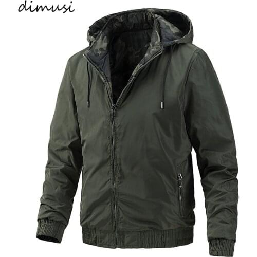DIMUSI Mens Bomber Jackets Male Slim Fit Hooded Coats Casual Outwear Both-Side Wear Baseball Uniform Jackets Man Clothing