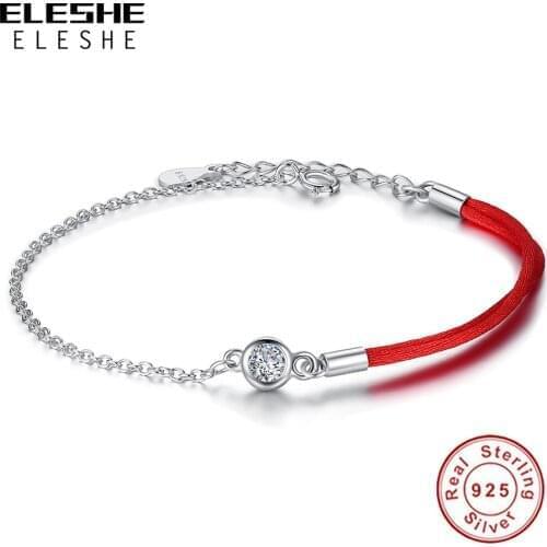 ELESHE Wholesale 925 Sterling Silver Crystal Couple Bracelet With Red Thread Rope For Women Lucky Fine Jewelry