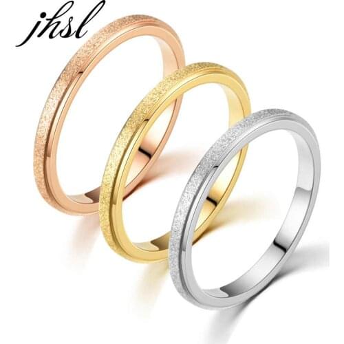 JHSL 2mm Frosted Rings for Women Small Mini Rose Gold Color Stainless Steel Simple Fashion Jewelry US size 3 4 5 6 7 8 9 10