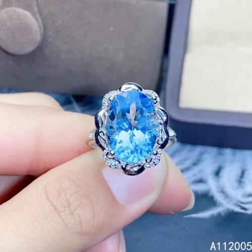 KJJEAXCMY fine jewelry 925 sterling silver inlaid natural blue topaz adjustable Female ring fashion Support test hot selling
