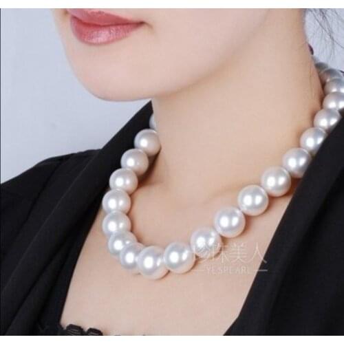 Classic huge 12-13mm freshwater round white pearl necklace 18inch 14k gold clasp
