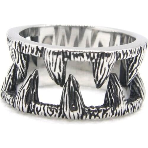 Support Dropship Size 7-14 2019 trendy dentate Ring 316L Stainless Steel Jewelry cool band party teeth shape Ring