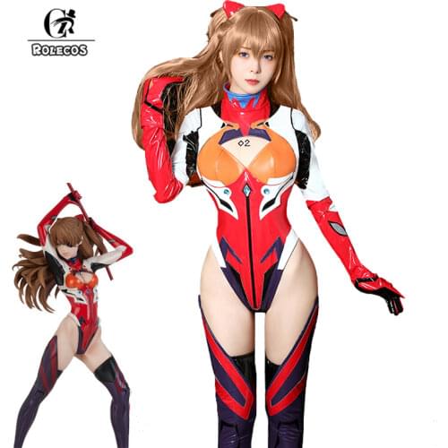 ROLECOS Anime EVA Asuka Cosplay Costume EVA Asuka Langley Soryu Cosplay Costume Sexy Jumpsuit Women Bodysuit Halloween Headwear
