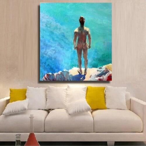 Best Hand-painted naked oil painting home decoration Wall art picture on Canvas Naked man facing sea oil painting art picture