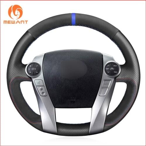 Mewant Black Genuine Leather Suede Steering Wheel Cover for Toyota Prius 30(XW30) 2009-2015 Prius C(US)2012-2017 Prius V(US)