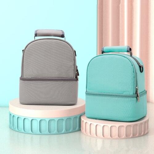 Fashion Insulation Cooler Lunch Bag Double Layer Pack Solid Color Large Capacity Women Men Travel Picnic Portable Food Handbag