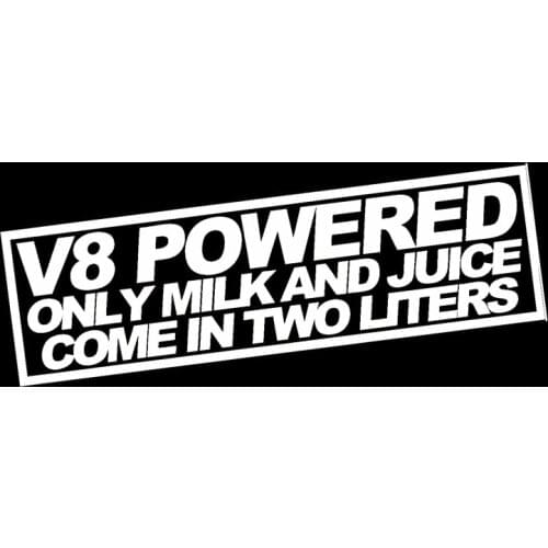 HotMeiNi 18cmx7.3cm Wholesale V8 Powered Milk Juice 2 Liter Sticker Funny Race Mustang Jdm Drift Decal Words Car Sticker
