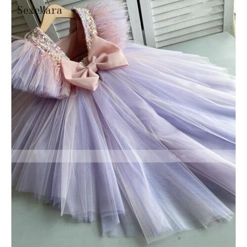 New Infant Girls Clothes Customized Princess Party Gown Sequined Top Puffy Tulle Kids Birthday Dress