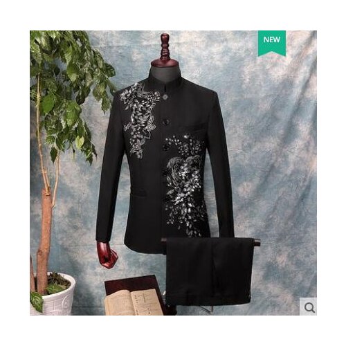 2020 new arrival sequins Chinese tunic suit men suit set with pants mens wedding suits formal dress mens groom suit + pant