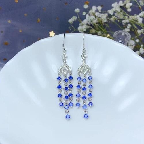 New blue sapphire gemstone earrings silver fine jewelry ocean blue color certified natural gem girl birthday party gift chain