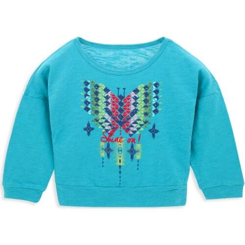 Honeyzone Autumn Girls Clothes Full Sleeve Camisetas Fashion Butterfly Print Poleras Kids Tops Children Clothes Graphic T Shirts