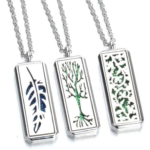 Aromatherapy Diffuser Necklace Jewelry Rectangle Stainless Steel Magnetic Perfume Locket Pendant Essential Oil Locket Necklace