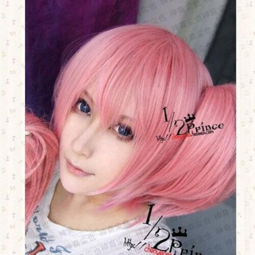 Puella Magi Madoka Magica.Kaname Madoka Pink short 2 clip ponytails anime party cosplay wig +wig cap
