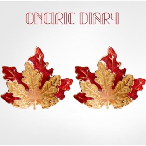 ONEIRIC DIARY 14K Gold Plating Fashion Maple Leaf Stud Earrings Red Temperament Ornament Earrings For Women Dating Jewelry