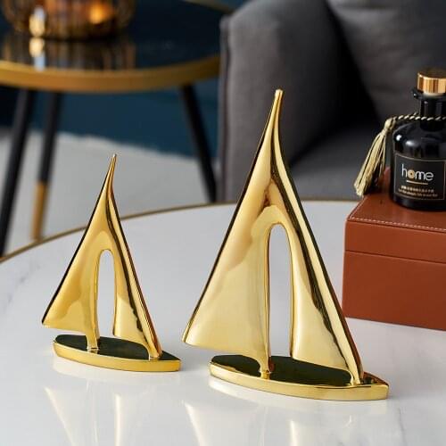 Nordic Golden Boat Figurine Miniature Sail Boat Statue Ornaments Modern Home Living Room Decoration Office Bookshelf Accessories