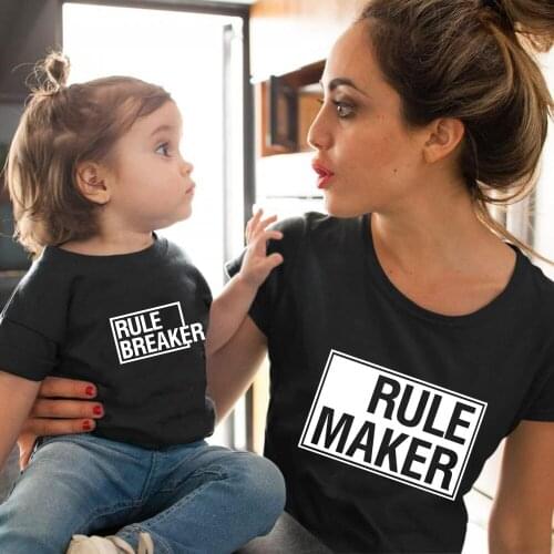 Rule Maker Rule Breaker Funny Family Matching Tshirts Outfits Cotton Summer Family Look Mommy And Me Kids Tshirts Baby Bodysuit