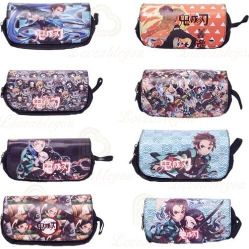 Anime Demon Slayer: Kimetsu No Yaiba Pencil Bag Zipper Canvas Students Pencil Bag Wallet Button Storage Bag School Supplies