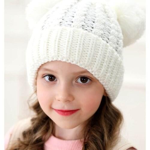 Boys girls warm knitted hat Winter pom pom hat for kids Baby crochet hat Winter knitted hats Solid Warm Cute Lovely Beanie H198D