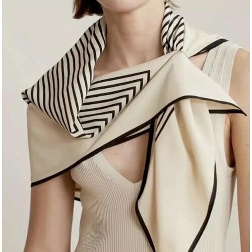 Tot Large Square with Silk Stripe Pattern. Perforated Scarves Ins Classic Scarves. Versatile Handmade Shawl