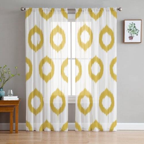 Yellow Geometric Figure Circle Pattern Retro Window Tulle Curtains for Living Room Bedroom Hotel Luxury Decor Sheer Curtains