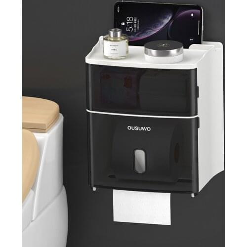 Waterproof Tissue Box Bathroom Toilet Paper Holder Multi-Function Tissue Box Storage Rack Paper Towel Dispenser Wall Mounted