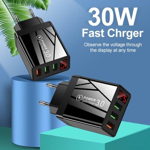 LED Display QC 3.0 5V/3A USB Phone Charger 3 Ports Fast Charging For iPhone Huawei Xiaomi Chargers Wall Adapter Quick Charge 3.0