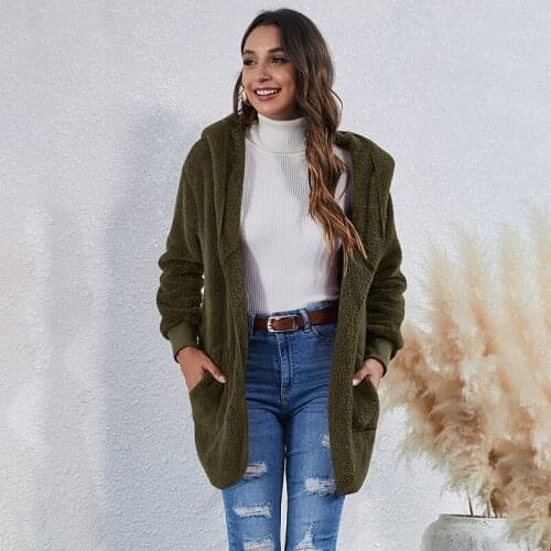 Oversized Hooded Women Brown Plush Double-sided Warm Long Jacket Winter Loose Coat Korean Fashion Streetwear Y2K Hoody