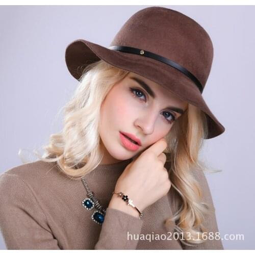 Lady Fedoras Wool Hat Girls Wide Brim Fedoras Cap New Wool Pull Down Cap Dome Wool Hat Simple Woolen Dome Hat Adjust B8973