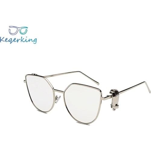Women Cat Eye Sunglasses Yellow/Pink/Transparent Flat Panel Lens Sun glasses Twin-Beams Men Metal Frame Glasses ZA-15