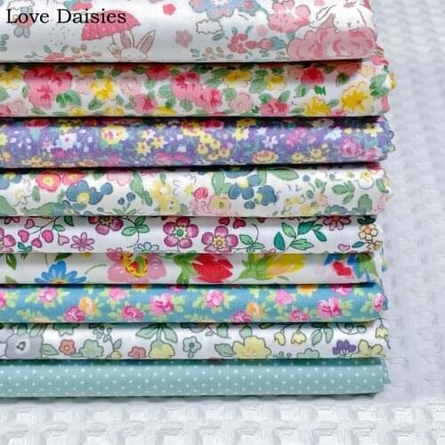 100% Cotton Pastoral WHITE PURPLE GREEN BEIGE Small Flower Floral Rabbit Dots for Kids Doll Apparel Dress Handwork Decor Craft