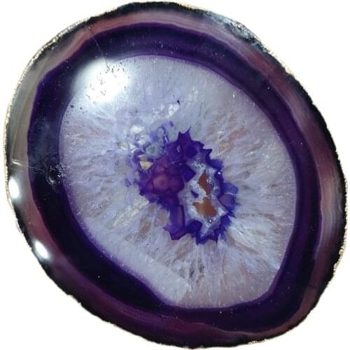 2pcs Purple Crystal AGATE SLAB Geode Slice Golden Edge Mineral Coaster Healing Reiki Decoration