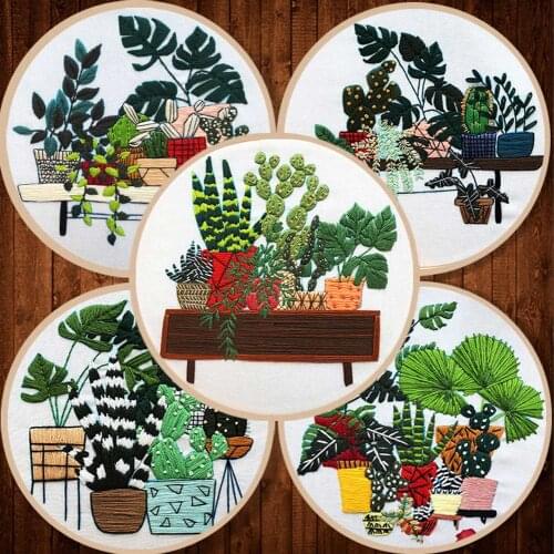 3 Sets Plant Series Cactus Embroidery Knitting Kit DIY Handcrafts Material Package Needlework Cross Stitch Home Art Paintings