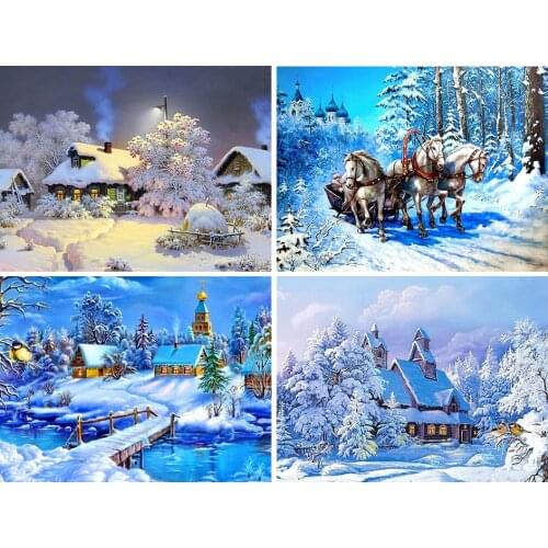 5D Diamond Painting Winter Nature Cross Stitch Mosaic Picture Of Rhinestones Diy Diamond Embroidery Full Set Snow Scenery Decor