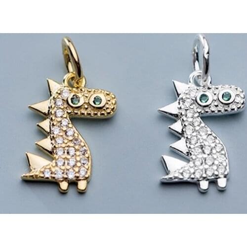 925 Sterling Silver Cute Cartoon Dinosaur Zircon Charms DIY Fine Jewelry Make Components Handcraft S925 Silver Ornament Pendants
