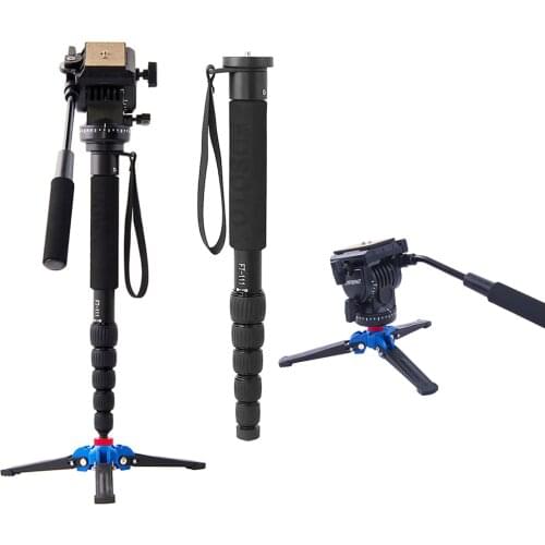 Fusitu FT111 Aluminium Professional Camera Walking Stick with Mini Tripod Monopod Stand Base and Tripod Head for DSLR