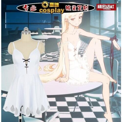 Anime Bakemonogatari Cos Oshino Shinobu Cartoon Female Woman White dress Halloween Cosplay Costume