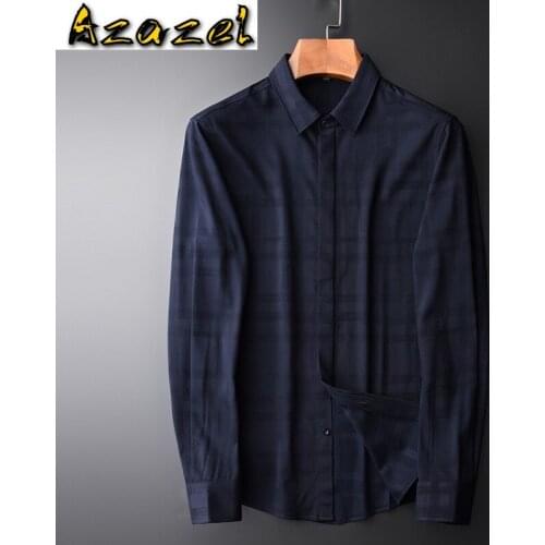 Azazel Autumn Mens Shrits High Quality Long Sleeve Yarn Dyed Plaid Casual Male Shirts Fashion Slim Fit Man Shirts Plus Size 4xl