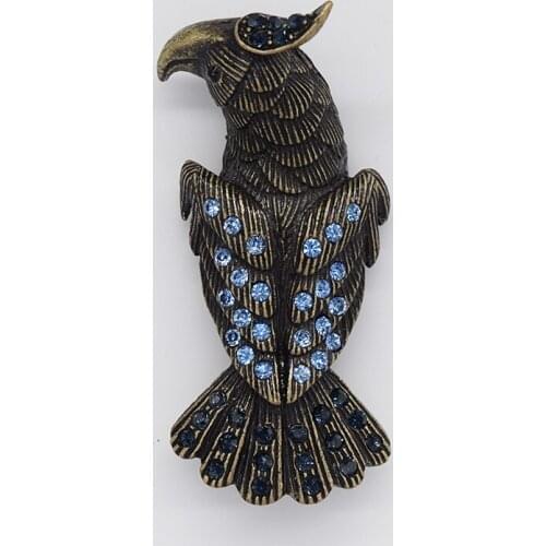 Antique Bronze brooch Eagle Animal Blue Rhinestone Pin brooches C569 BL4