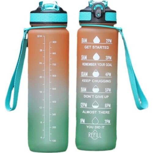 1L Large Capacity Water Bottle With Bounce Cover Time Scale Reminder Frosted Leakproof Straw Cup For Outdoor Sports Fitness