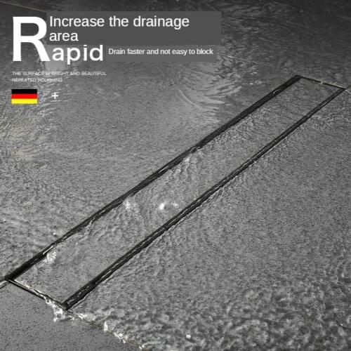Black Strip-Style Floor Drain Shower Room Large Displacement Bathroom Rectangular Lengthened Deodorant Invisible Stainless Steel
