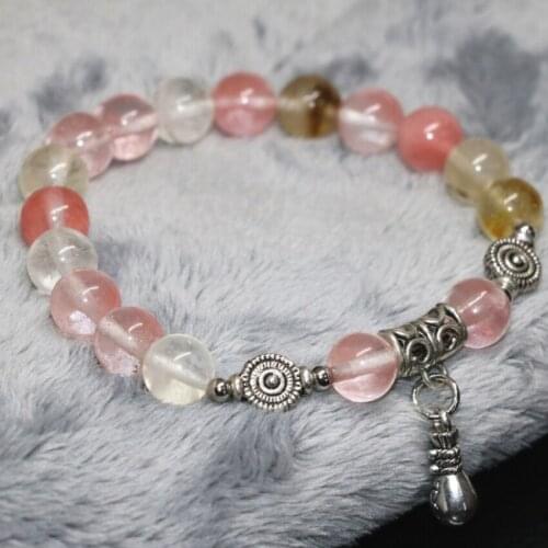 Classicial design new fashion hot sale multicolor 8mm round watermelon quartz beads bracelet for women diy jewelry 7.5inch B2189