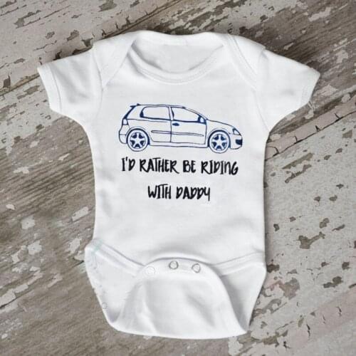 DERMSPE Newborn Baby Boy Girl Short Sleeve Letter Print I'm Rather Be Riding With Daddy Romper Jumpsuit Baby Clothes