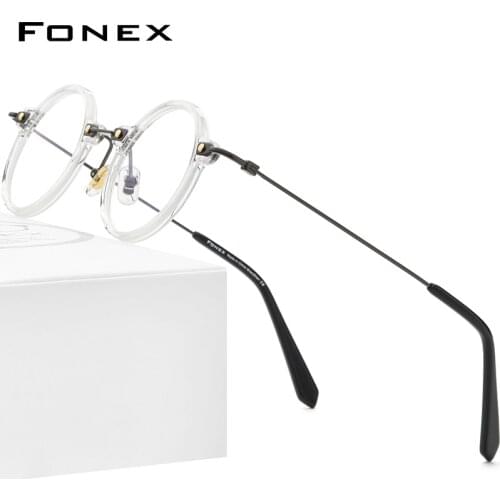 FONEX Acetate Titanium Glasses Men 2021 New Retro Round Prescription Eyeglasses Frame Women Optical Spectacles Eyewear F85673
